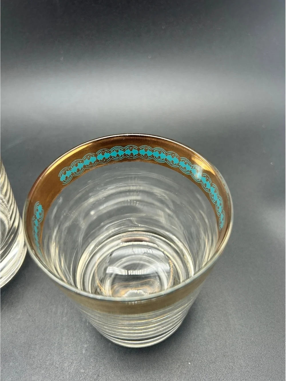 Vintage MCM Whiskey/Cocktail Glasses with Gold Overlay and Turquoise